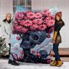 1pc Floral Skull Artwork Print Outdoor Blanket, Lightweight Polyester,