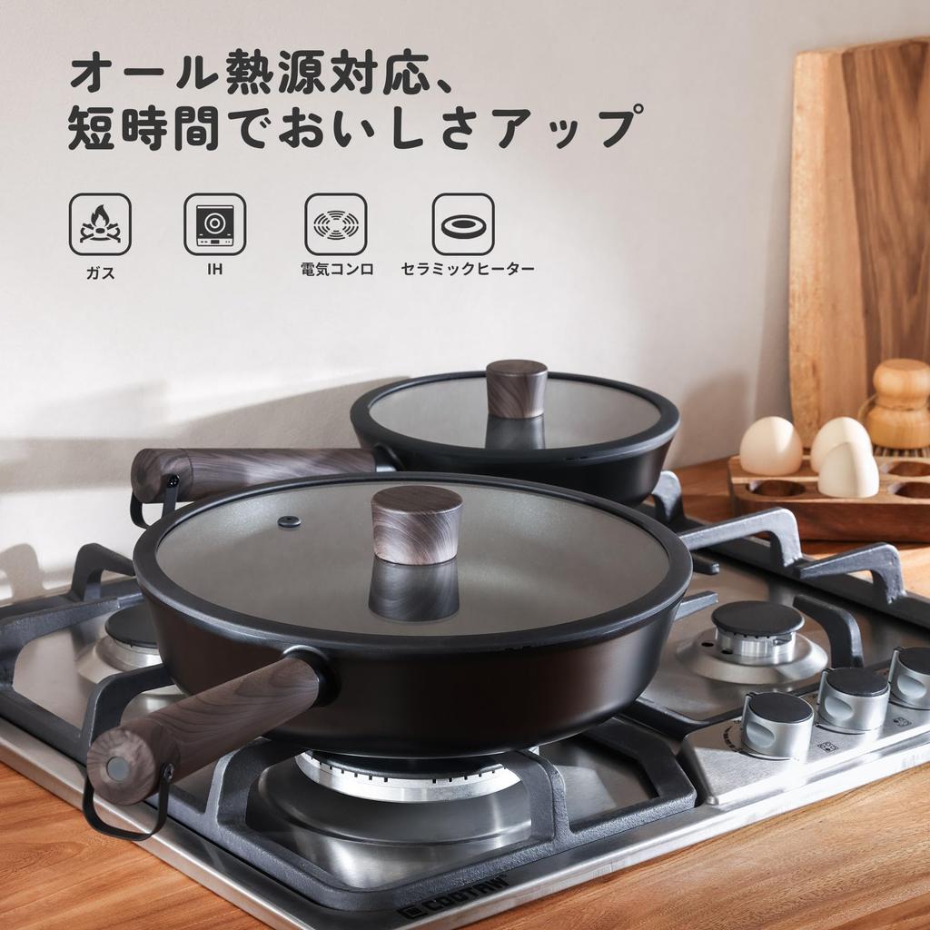 SENSARTE Deep Frying with Induction Gas All Heat Swiss Easy To High Heat Black Pan, 24cm, Lid, Non-Stick, Compatible, Compatible, Stir-Fry Pan,