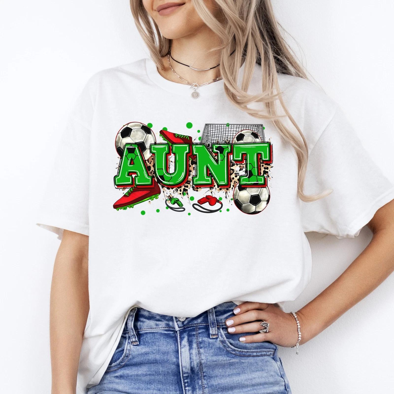 Soccer Aunt T-Shirt soccer player cheer team auntie Unisex tee Sand White Sport XL