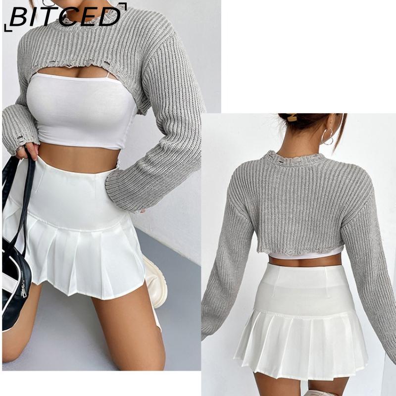 BITCED Pullover Knit Cover-Up Women's Niche Design Ultra-Short Outerwear Sexy Crop Top
