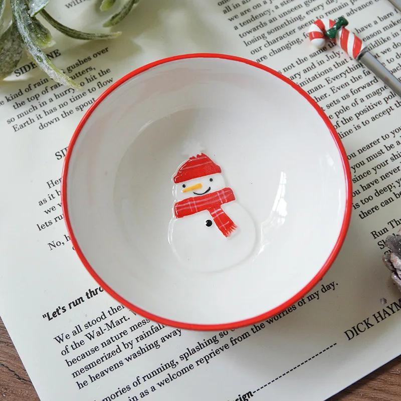 Christmas Day Style Ceramic Dinner Plate Snowman Bells Separator Plate Santa Claus Small Bowl Mug Christmas Ornaments Gifts