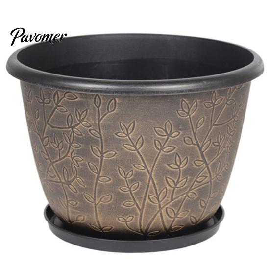 Large Plastic Planters for Outdoor 12 Inch Thickened Flower Pots Indoor, Leaf-Pattern Texture Stable Heavy Duty Plant Planter with Drainage