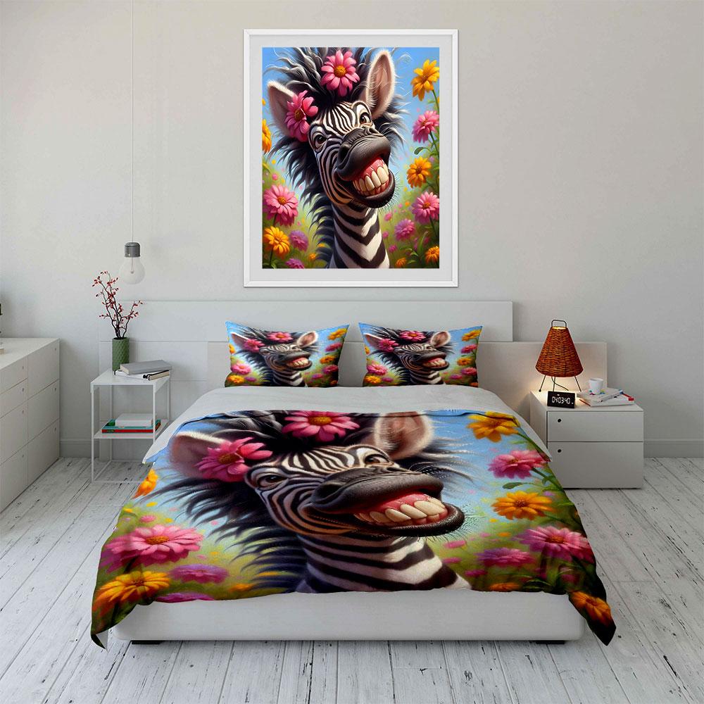 Colorful Zebra In Floral Bliss Exquisite Three-Piece Bedding Set Gift For Kids And Adults