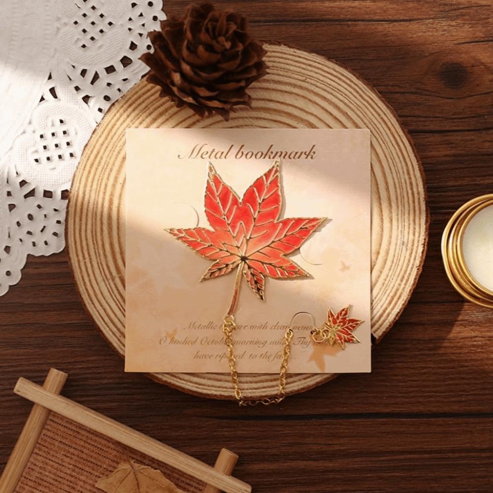 with Metal Chain Pendant Metal Leaf Bookmark Leaf Shape Stationery Supplies Maple Leaf Bookmark Reading Gift