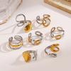 Edelstahl Gold Kupfer Farbe Geometrische Offene Ringe für Damen Mode Unregelmäßige Verstellbare Persönlichkeitsringe Zirkon Geschenke