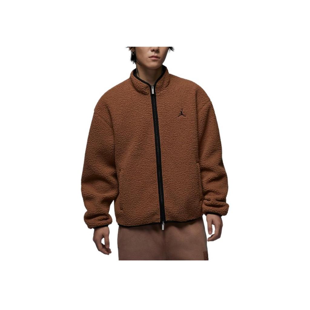 Jordan Flight Faux Shearling Stand Collar Loose Jacket Men Jacket Dark-Brown FV7449-223