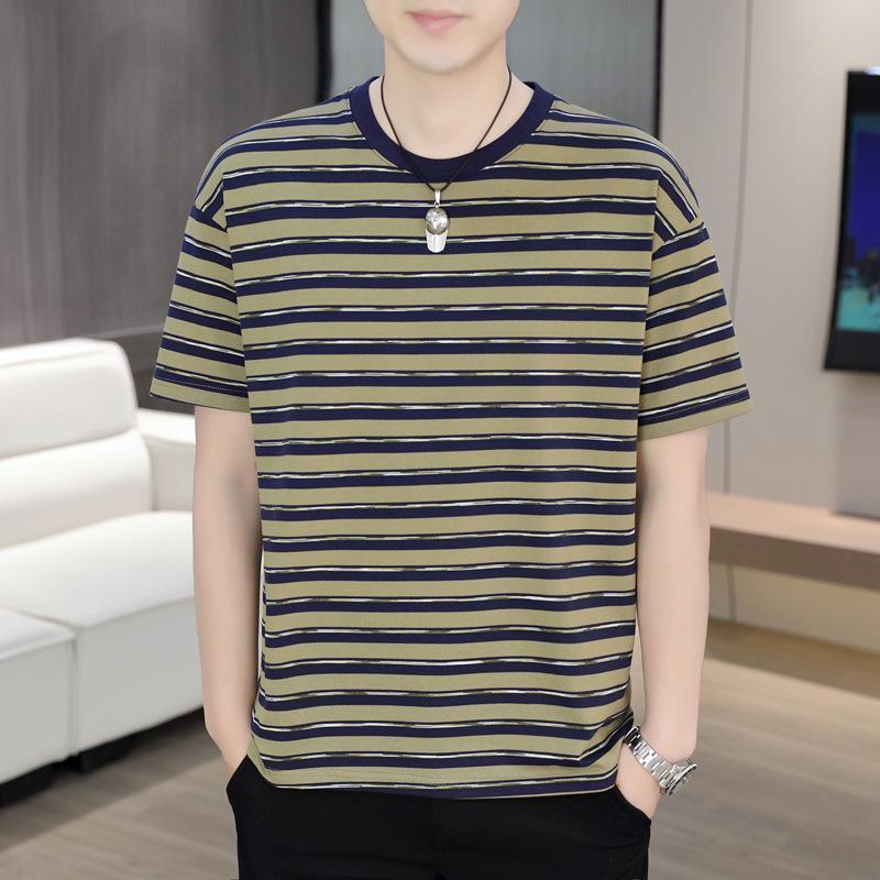 2024 Brand New Mens T-Shirts Striped Men T Shirt Short-Sleeved Man Stripe T-shirt For Male Clothing Round-Collar Tops Tees