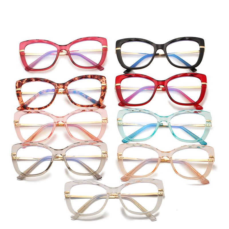 Cat'S Eye Crystal Cut Glasses Frame Trendy With Tr Spring Leg Flat Mirror Retro Frame