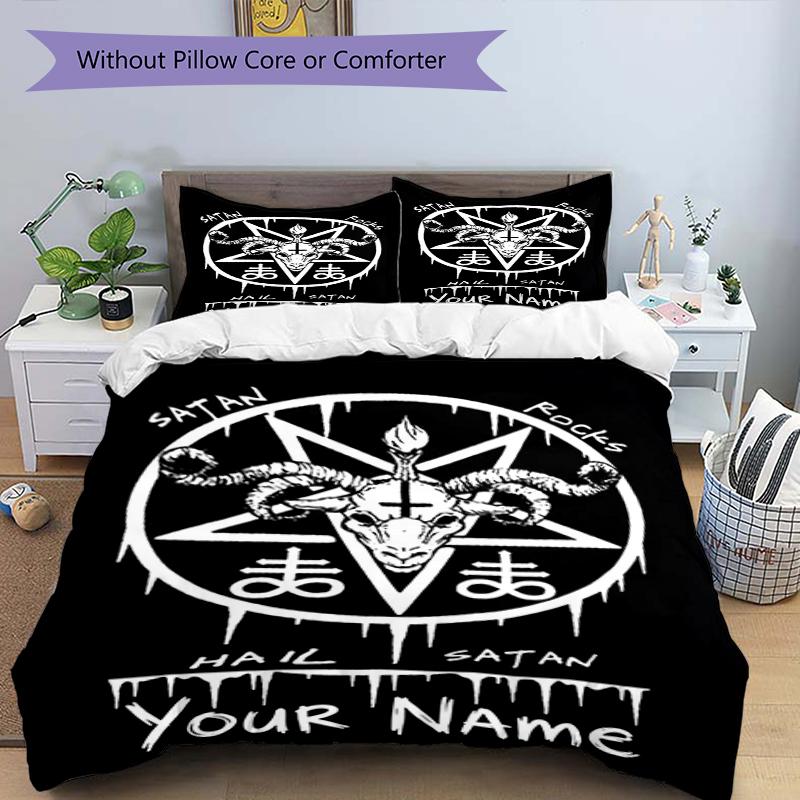 Satanic Symbol Custom Name Text Print 1Pc Bedding Set Duvet Cover With Two Pillowcases Soft Bed Linen For Household Bedroom