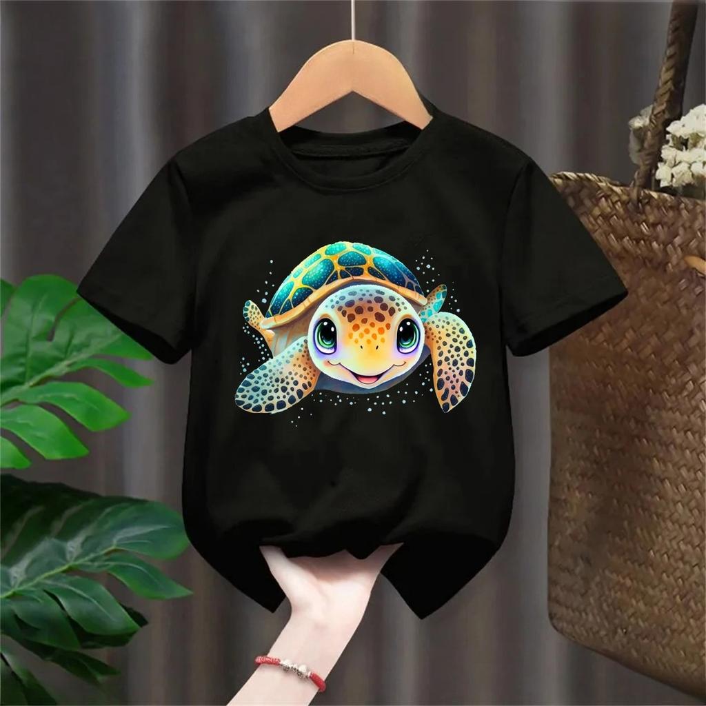Cool Sea Turtle Printed T Shirt For Girls/Boys Harajuku Summer Kids Clothes Pink/Yellow/Gray/Blue/Black/White T-Shirt Tops