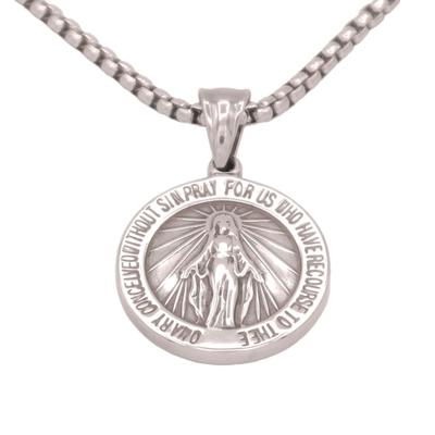 [ZIYMU] Virgin Mary Miraculous Medal Pendant Necklace, Venetian Chain, Unisex, 50cm, Silver P-065s