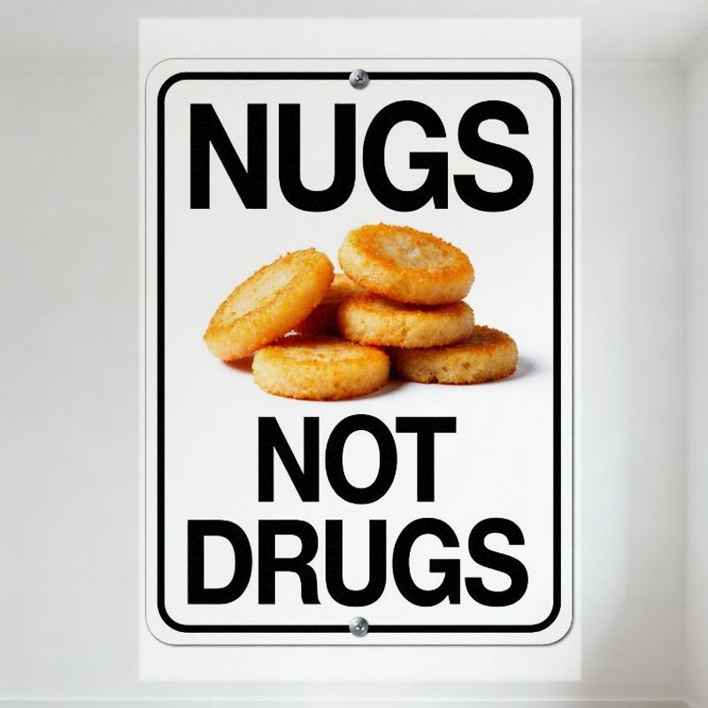 NUGS NOT DRUGS Металлическая жестяная табличка Винтажный юмористический стиль Предупреждение Декор для Бара Кафе Дома Мужской Уголок Офиса 20x30cm（7.8x11.8inch）