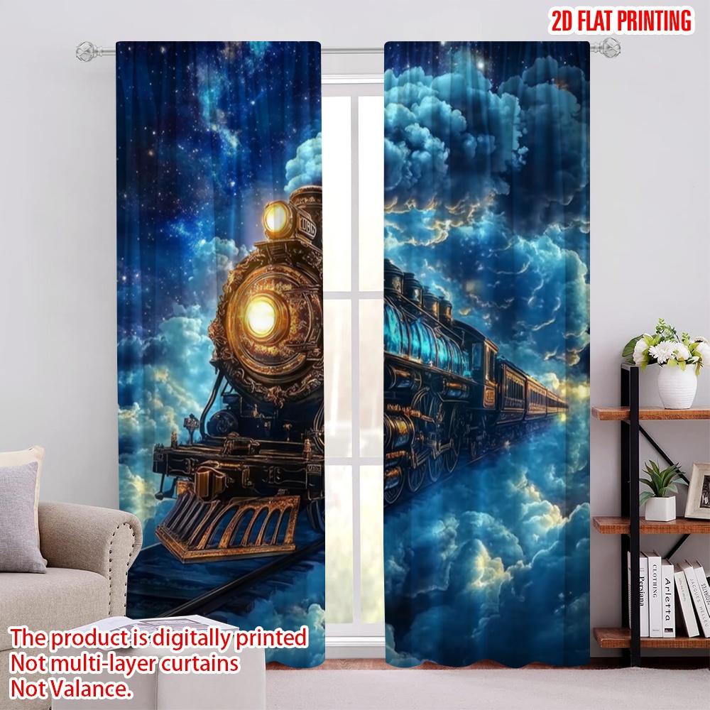 

2pcs,2D plane printing Popular Curtains Cosmic Train Ride 100% Polyester (without rod) Art Deco Festive Use for Room, Kitchen, 52.50 × 116.00 cm 2 pcs