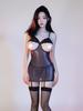 Sexy Women Sheer See Through Micro Mini Dress Open Bust Hollow Out Thin Bodycon Dress Bandage Cosplay Maid Dress