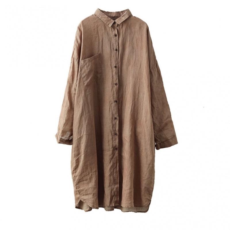2026 Spring Women's Retro Cotton Linen Dark Pattern Mid-Length Cardigan Shirt