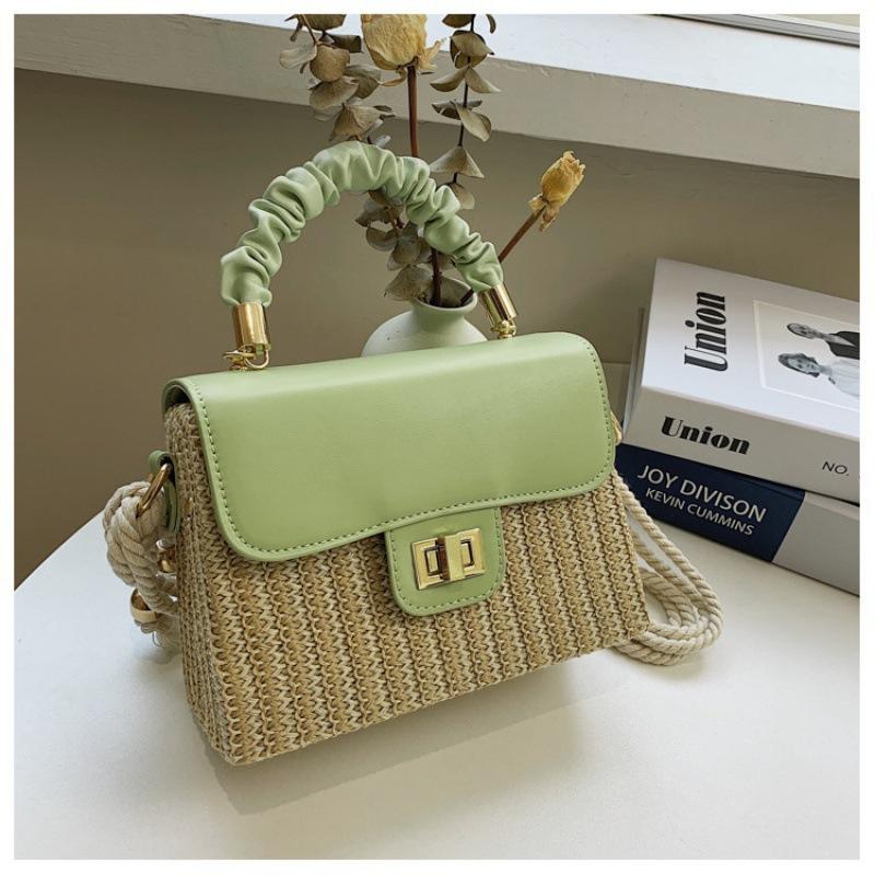 2025 autumn new commuter small square bag simple and generous shoulder bag hemp rope messenger bag straw pleated handbag