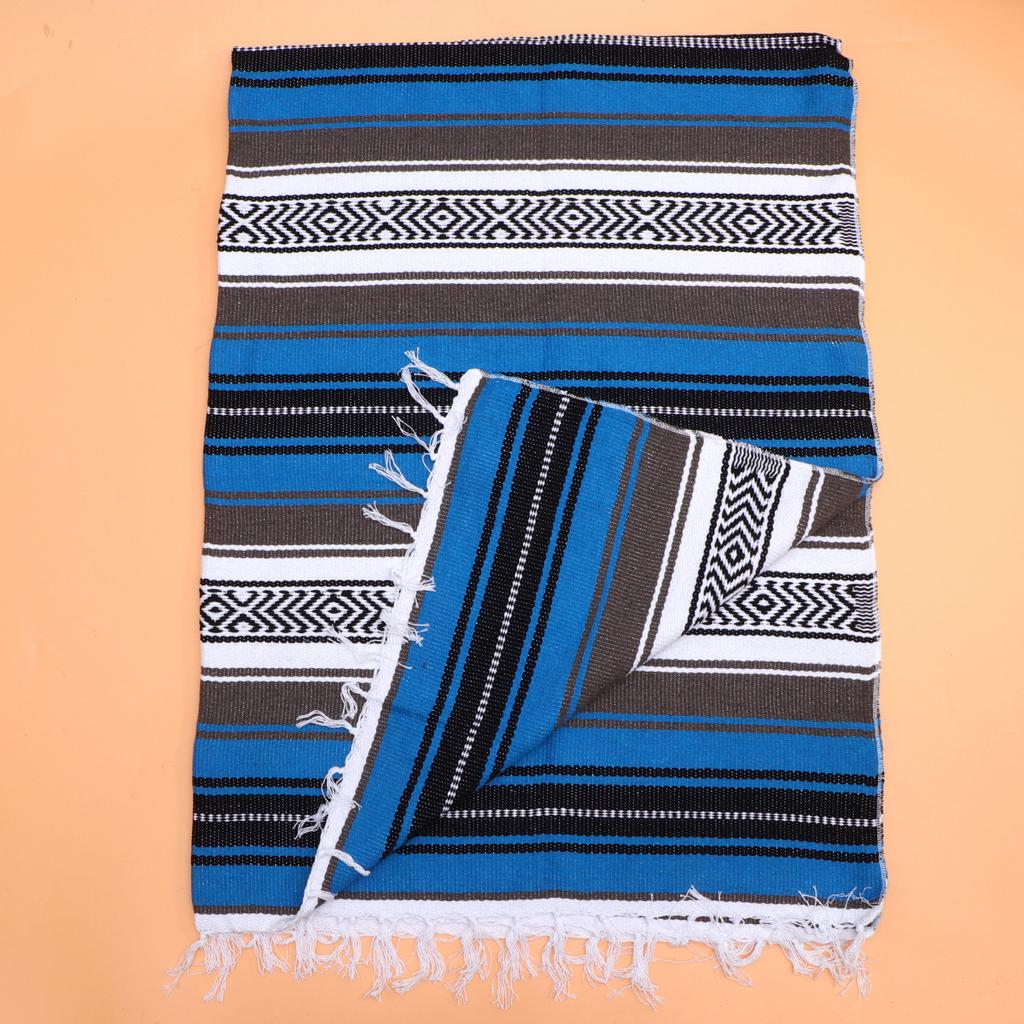 130x180cm Blue Mexican Blanket Thick Soft Woven Sofa Car Outdoor Concerts Decor Mexican Blanket Yoga Mat Blended Cape