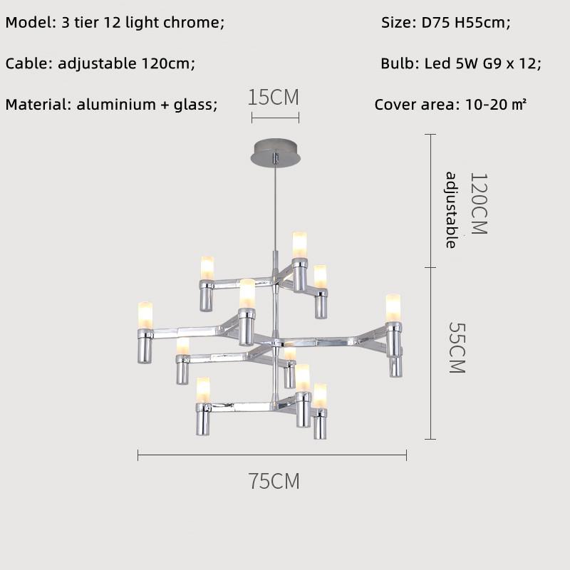 Nordic Luxury Modern LED Chandelier Designer Kitchen Pipe Chrome Lamp Hotel Living Room Room Room Decoration Lighting Fixtures