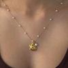 Trendy Lucky Boho Gold Color Shell Imitation Pearl Pendant Necklace For Women Geometric Round Charm Clavicle Chain Jewelry