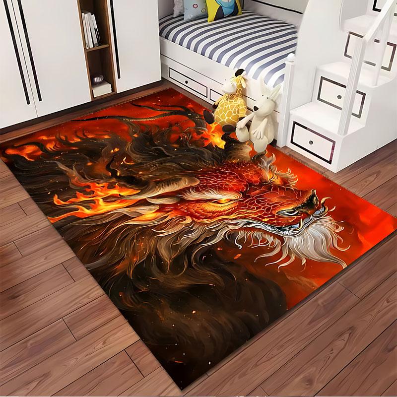 Fiery Dragon Carpet Design Suitable As a Non-slip Mat for the Living Room or Bedroom Sofa