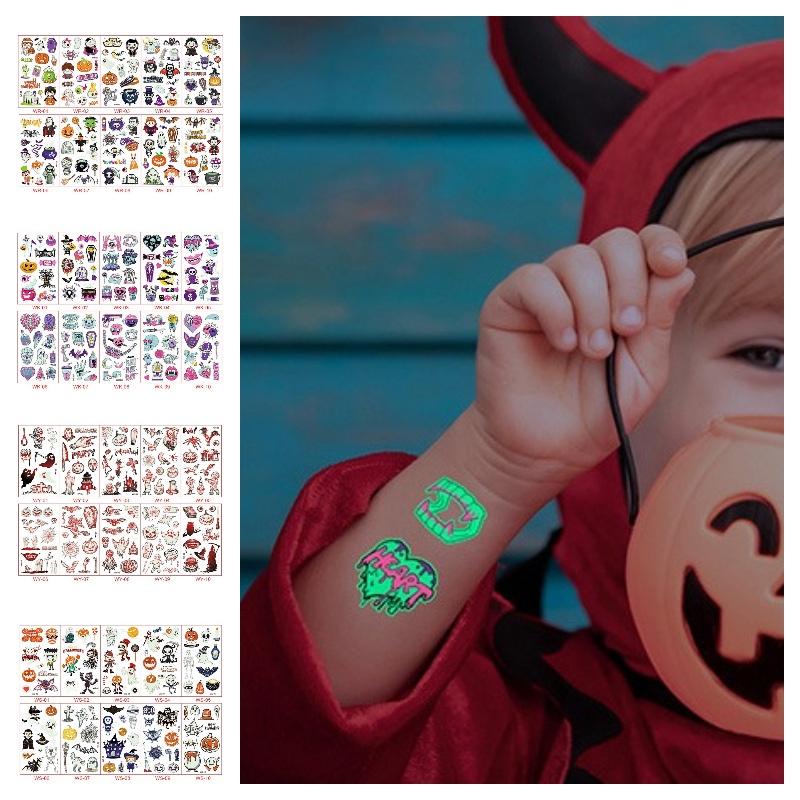 Halloween Stickers Tattoo Children Cartoon Night Glow Kid Party Prop Makeup