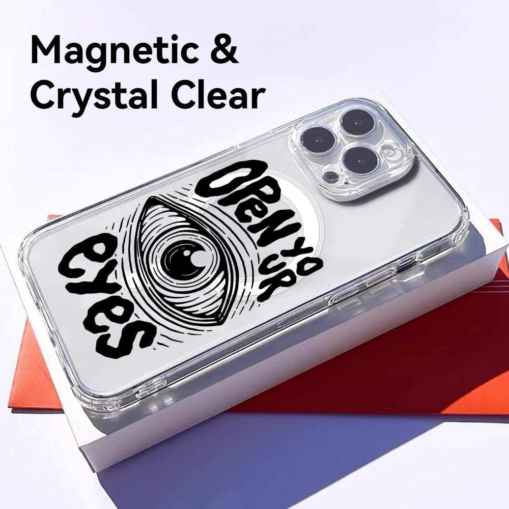 Open Your Eyes Phone Case For iPhone 17 16 15 14 13 12 Pro Max Plus With Magnetic Crystal Clear Case Wireless Charge