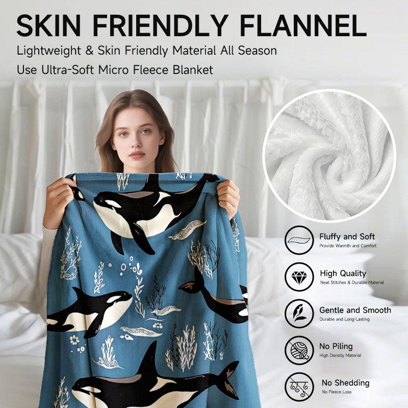 1 Piece Orca Whale-themed Flannel Blanket, Soft and Cozy, Perfect for Sofa, Bed, Office. Ideal Gift for Family, Friends, Holiday
