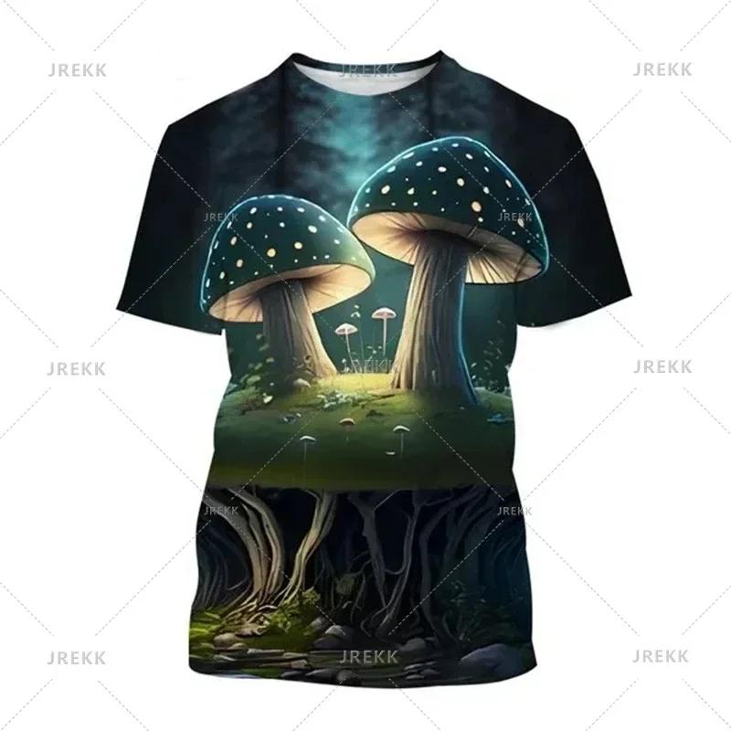 Summer Men's Casual T Shirts 3d Print T-shirt Art Design Colorful Mushroom Print T-shirts For Men Short Sleeve Streetwear Tops