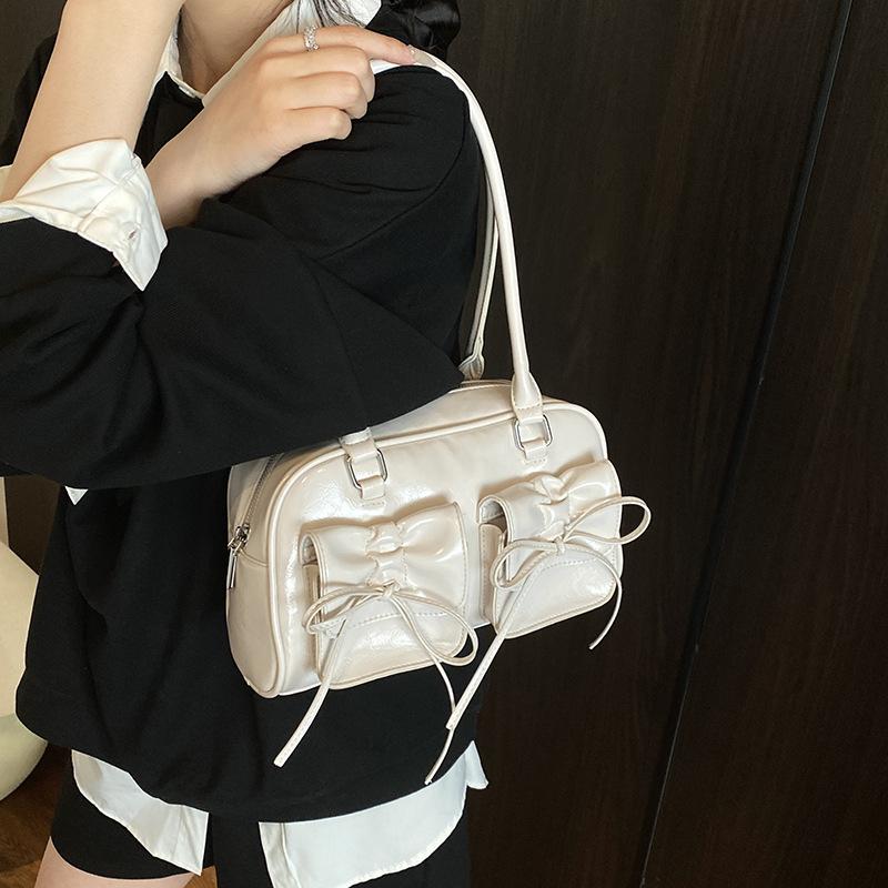 Premium underarm bag women's new 2025 niche bow baguette bag fashion cross mirror shoulder bag