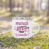 Merci Aesh French Printed Mug Creative Coffee Cups Drinks Enamel Cup Outdoor Camping Handle Drinkware Thanks Gifts for Teacher