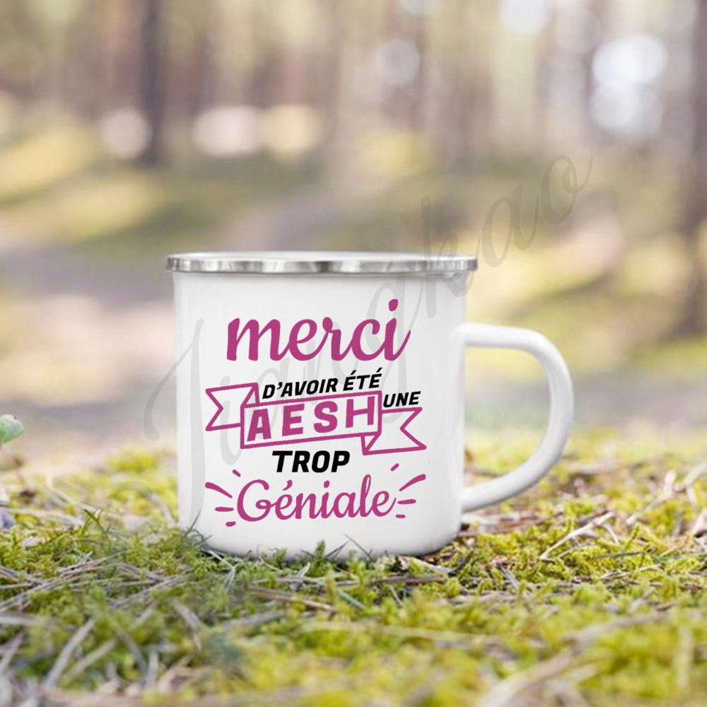 Merci Aesh French Printed Mug Creative Coffee Cups Drinks Enamel Cup Outdoor Camping Handle Drinkware Thanks Gifts for Teacher
