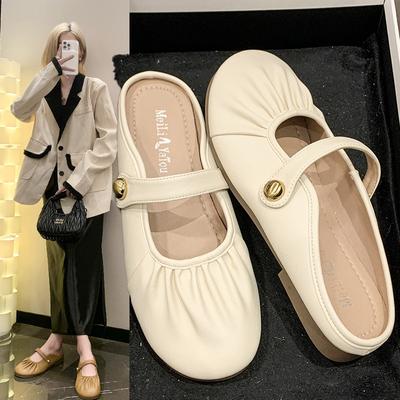 Evening Slippers Female Spring Outside Wear with Skirt Fairy Sandals Retro Baotou Mueller Shoes Youthful Women Summer Shoes Breathable for Hot Weather