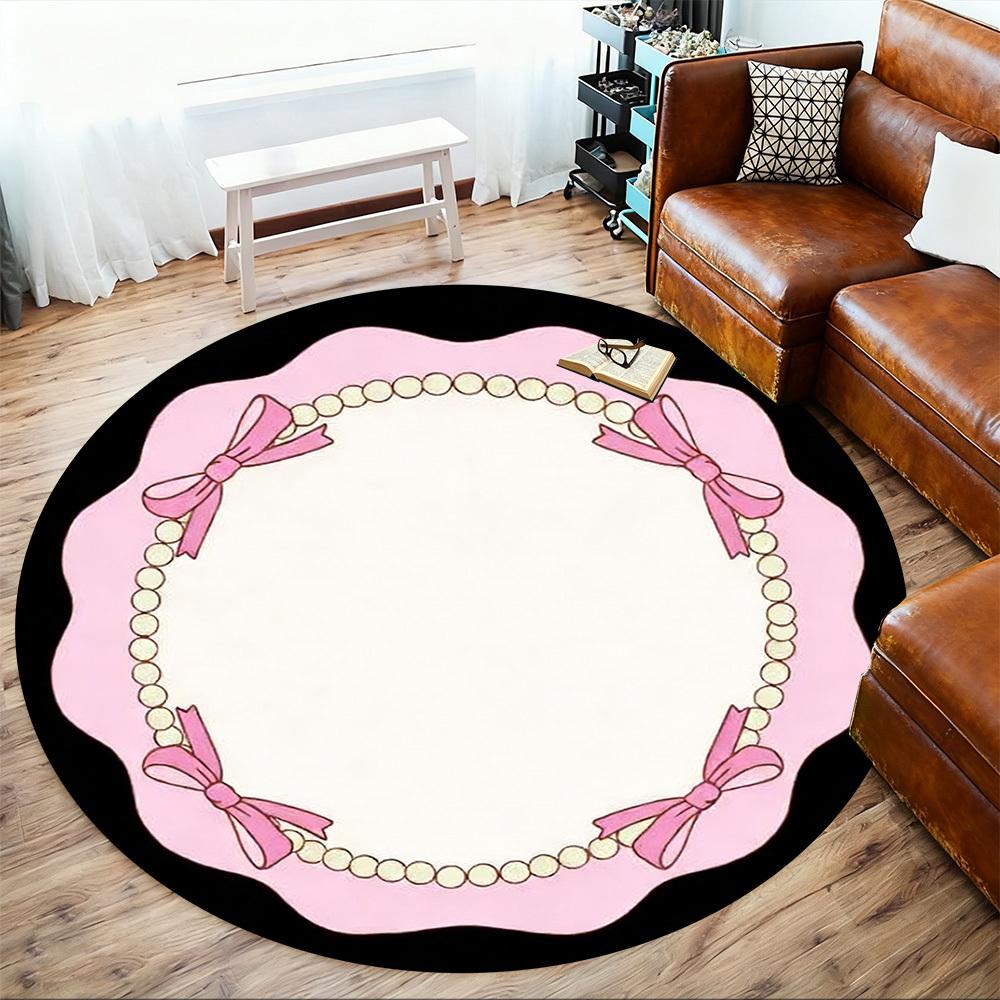1pc Pearl Bow Round Chair Mat Office Area Rug - Non-Slip, Floor Mat for Office, Bedroom, and Indoor Decor P127294