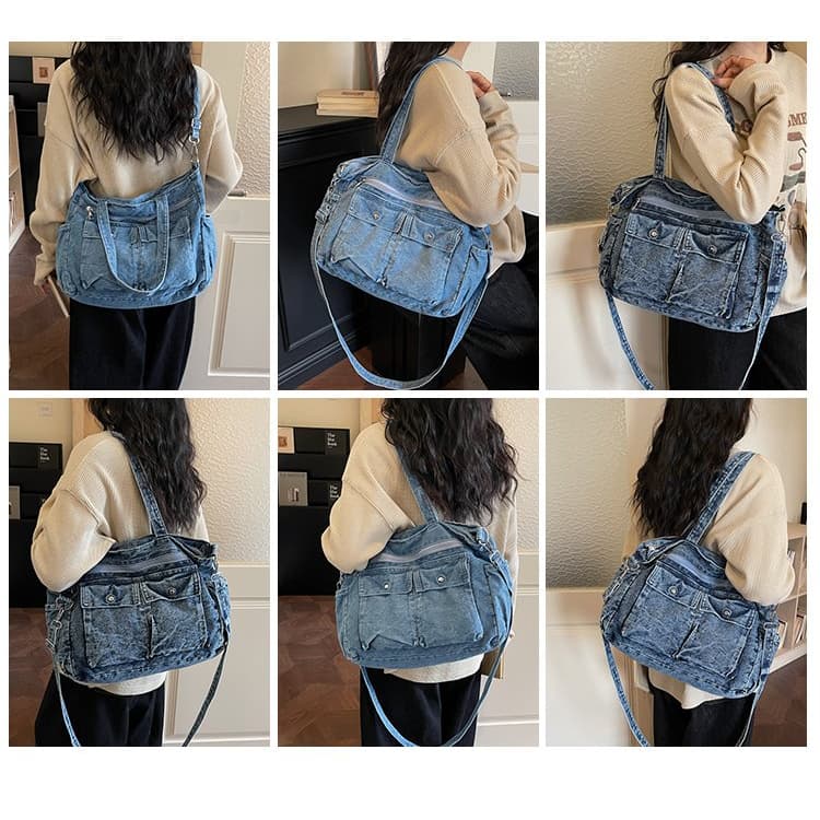 Gewaschene Denim-Tragetasche mit mehreren Taschen Damen-Umhängetasche
