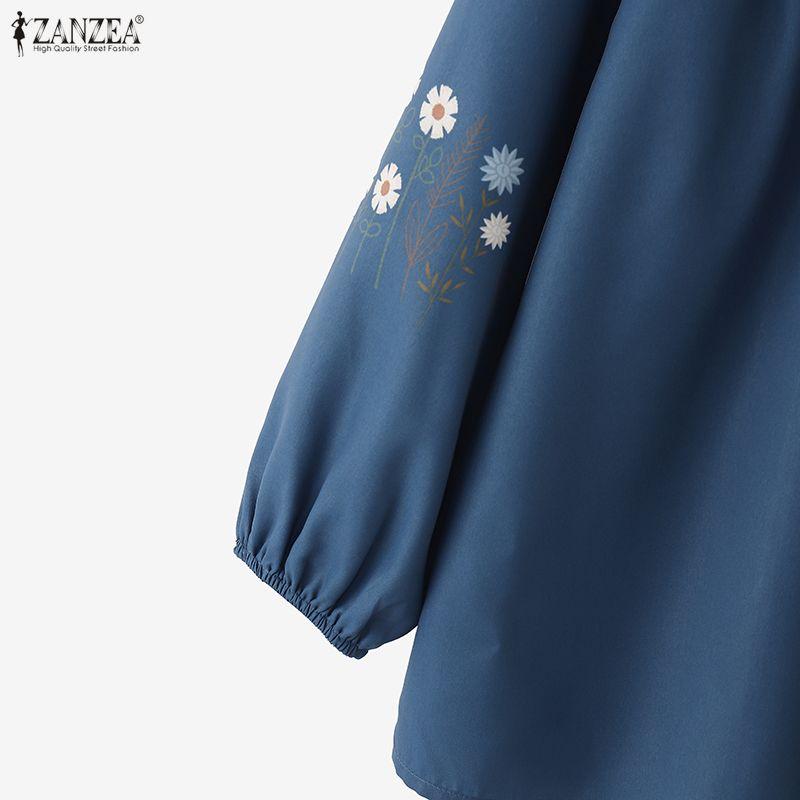 ZANZEA Damen Bluse mit Blumenmuster, V-Ausschnitt, langen Ärmeln, lässig