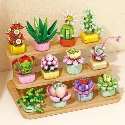 Succulent Potted Rose Pearl Pendant Jade Lotus Building Block Toy Gift for Children