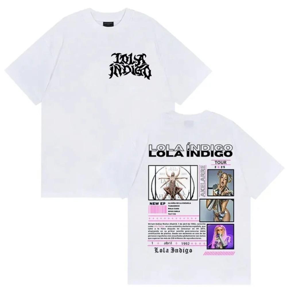 

Футболка унисекс с двусторонним принтом Lola Índigo 2025 Tour & EP Collage, Оверсайз, уличная одежда для фанатов испанской поп-музыки, 100% хлопок, повседневная, с коротким рукавом 4XL