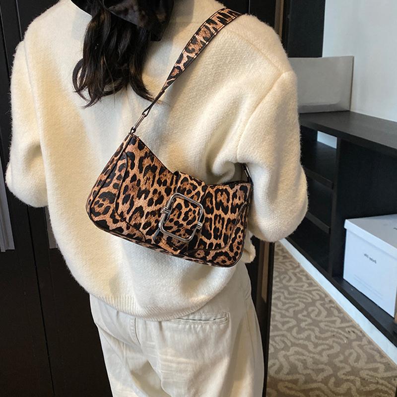 PU Women Crossbody Bag Leopard Print Bag Fashion One-shoulder Underarm Bag Niche Design Messenger Bag