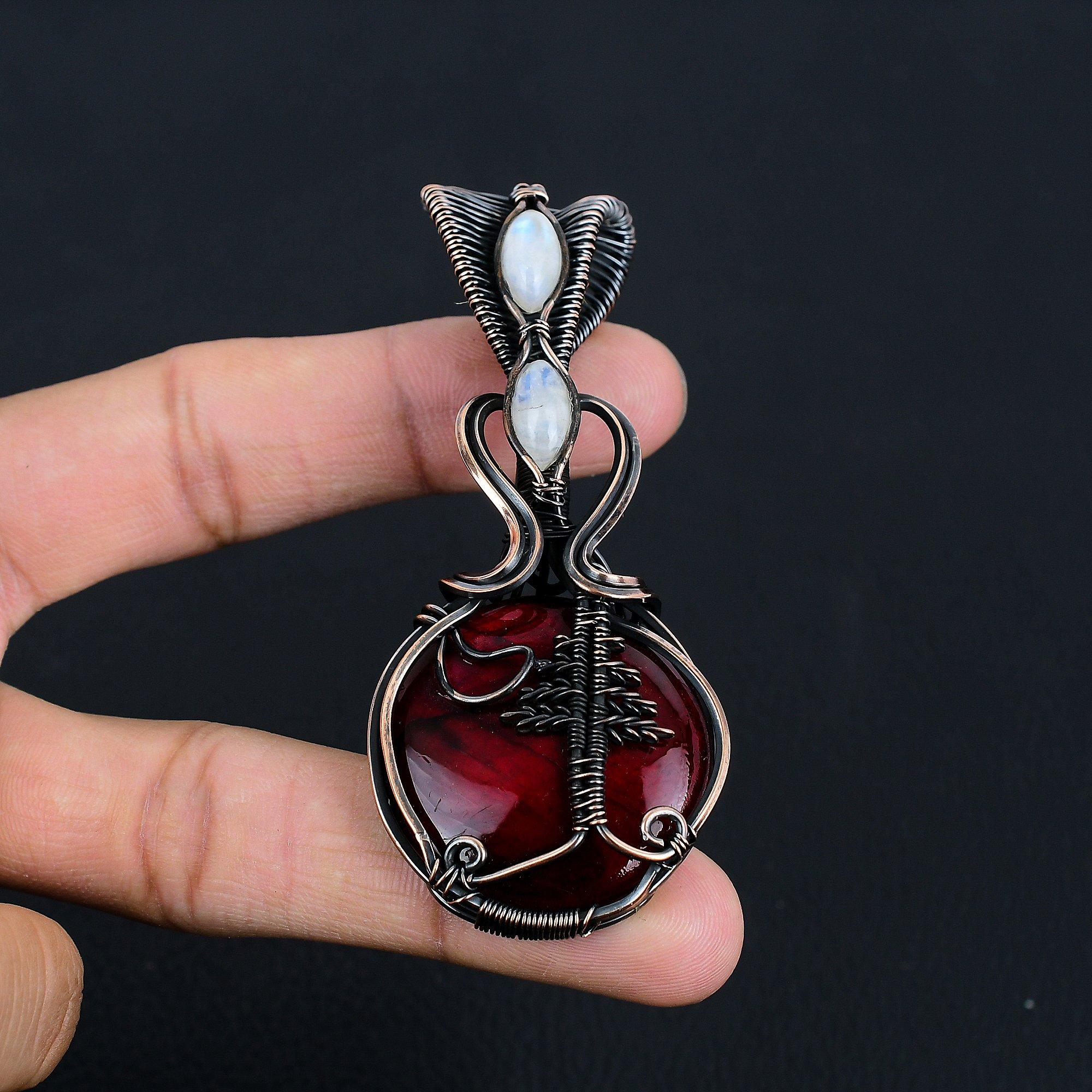 

Подвеска из красного лабрадорита, украшение, обернутое медной проволокой 999 пробы, подвеска с драгоценным камнем, ювелирное изделие ручной работы, свадебный подарок 2.55 Inches