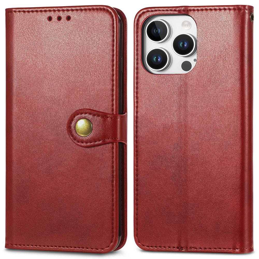 

For iPhone 16 Pro Max Case Leather Phone Case Wallet Stand Cover with Wrist Strap Red