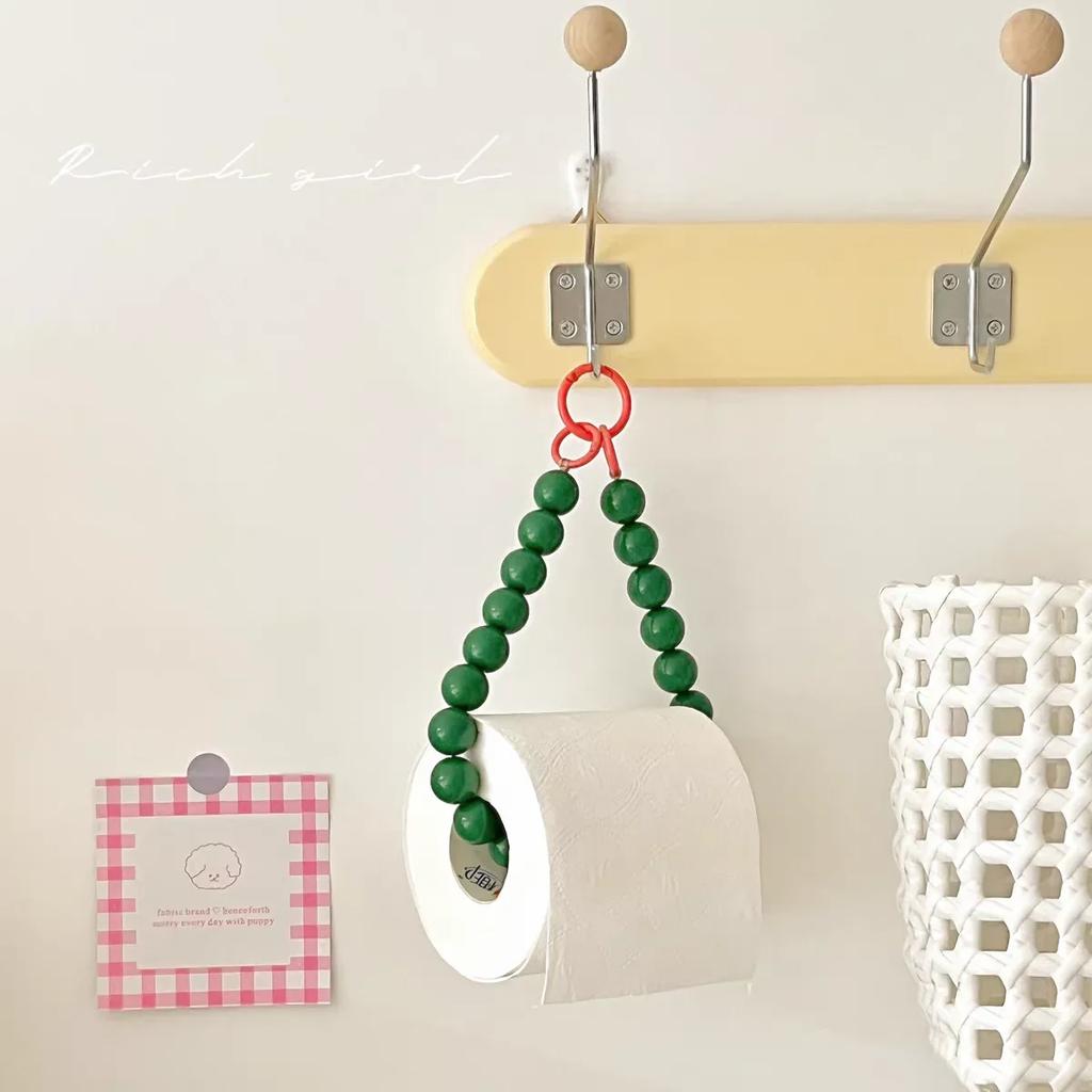 Pink Color Hanging Beaded Tissue Holder Toilet Paper Holder Phone Chain Home Storage Organizer Bathroom Decoration Accessories
