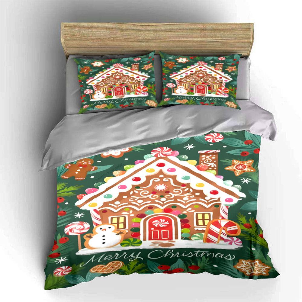 Gingerbread House and Snowman. Bedding Sets Duvet Cover Sets Duvet Covers Pillowcases(1 * Duvet Cover 2 * Pillowcases Without Duvet Insert)