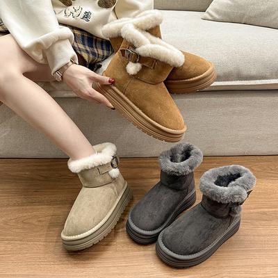 2025 Winter New Snow Cotton Boots Women's Platform Bow Casual Velvet Thickened Warm Non-slip Cotton Shoes