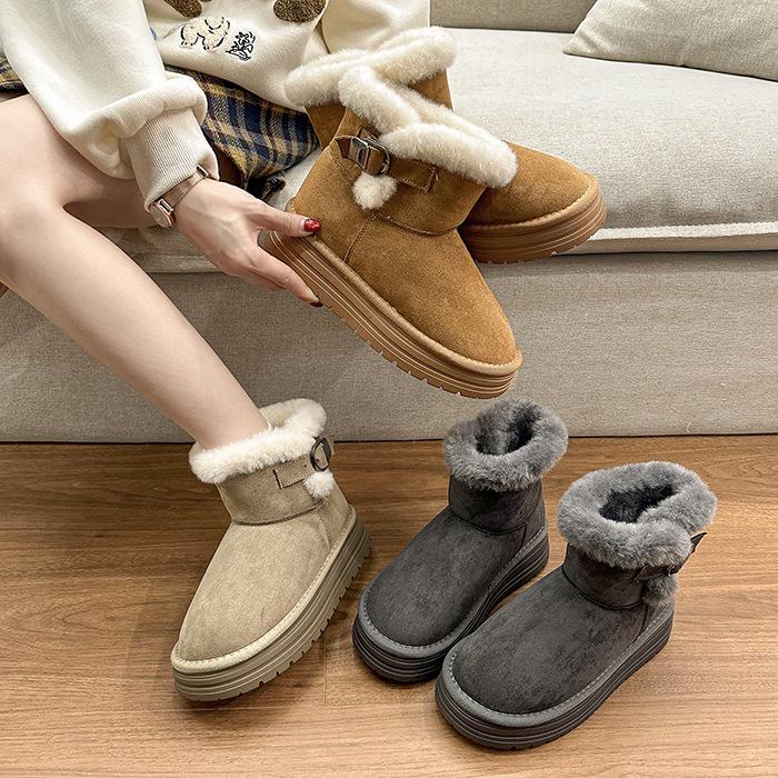 2025 winter new snow cotton boots women's platform bow casual velvet thickened warm non-slip cotton shoes