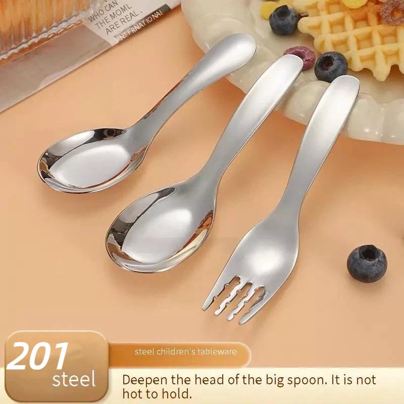 Compact Stainless Spoon And Fork Set For Kids Short Handles Ideas For Snacks Sweets Baby Supplementary Food Spoon