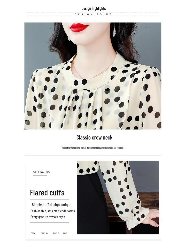 Women's Autumn 2024 Polka Dot Chiffon Blouse: Chic, Age-Reducing, Loose Fit French Top