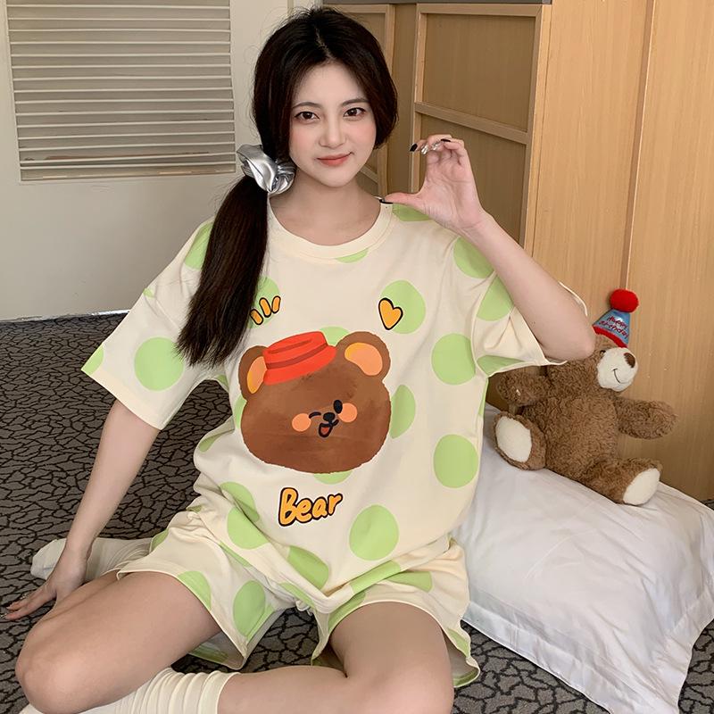 Cute Cartoon Women s Cotton Summer Short Sleeve & Shorts Set Double Extra Large