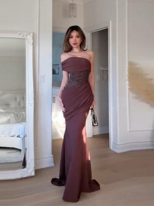 2026 Spring/Summer One-Shoulder Sequin Bustier Evening Gown with Large Skirt