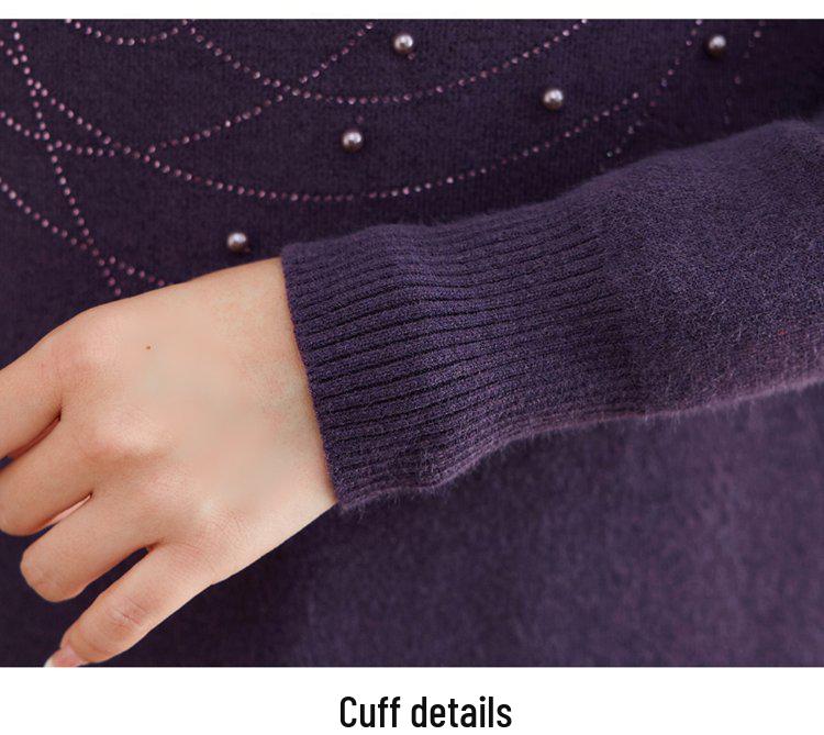 Mom's Velvet Thickened Knit Two-Piece Sweater for Autumn/Winter - Mid-Age Half-High Collar
