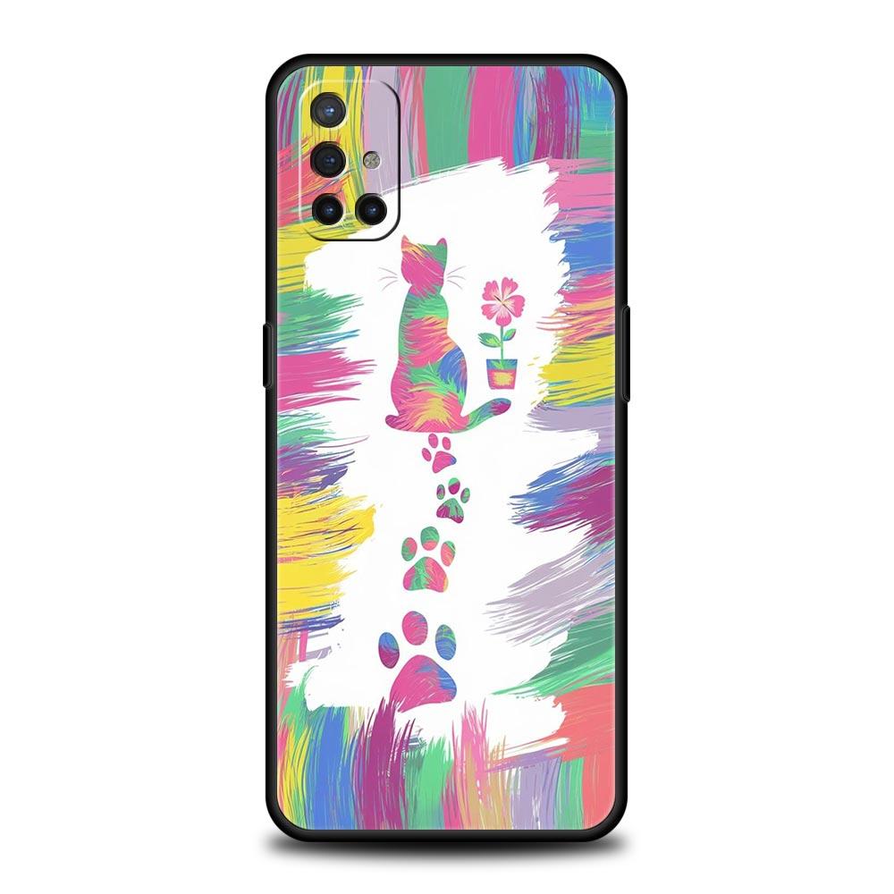 Phone Case For Oneplus 13R 13 12 10T 11 R10 Nord N100 N200 N10 9 9R CE 2 3 Z Pro Lite Soft TPU Cover Abstract Creative Cat Line